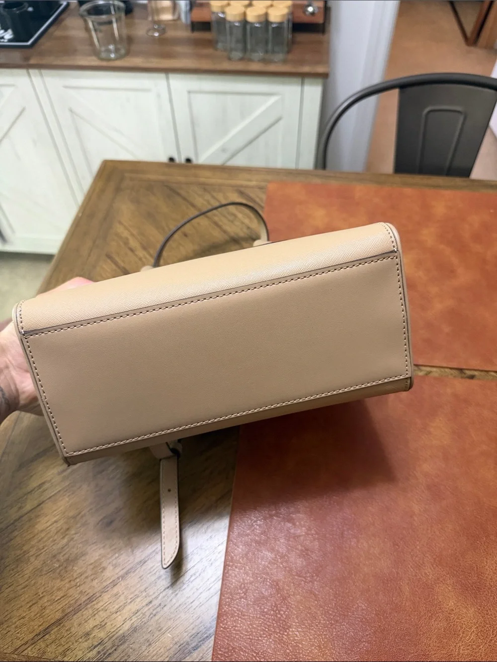 Michael Kors Taupe Saffiano Leather Satchel with Gold Studs
